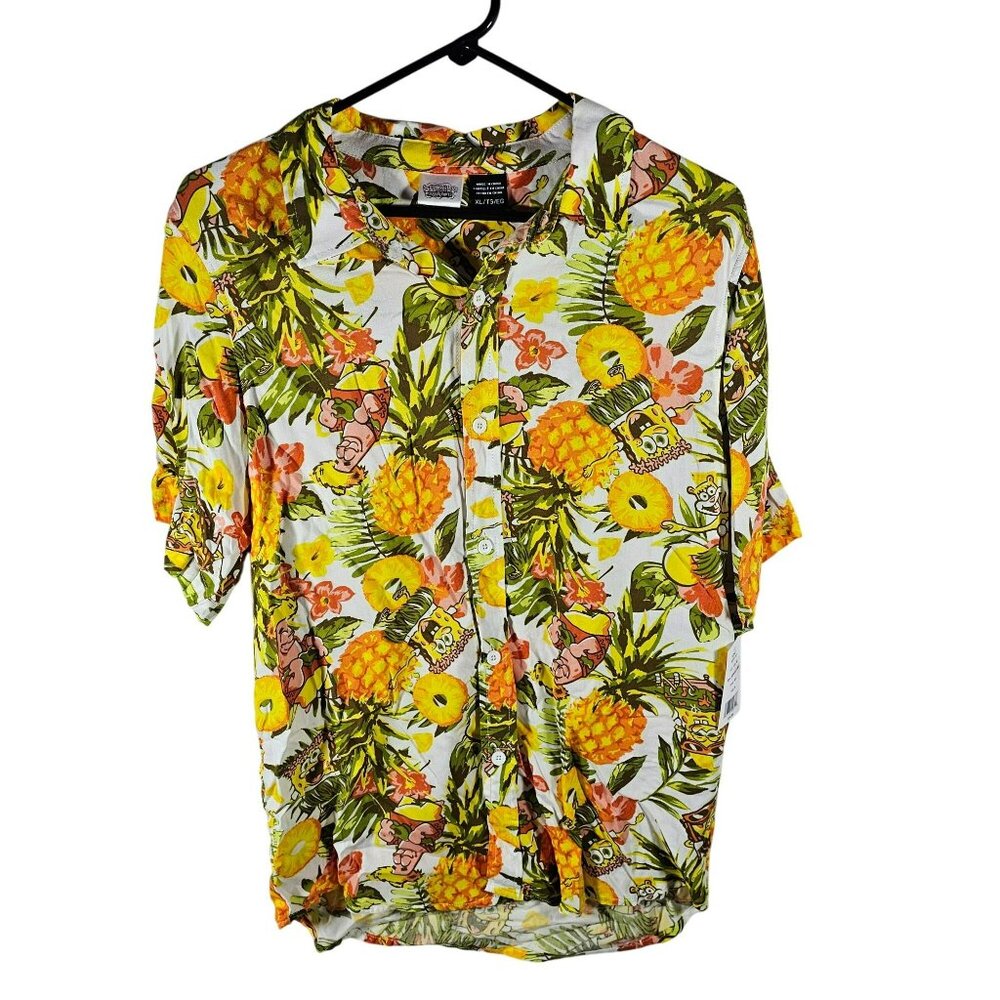 Spongebob Squarepants Hawaiian Print Button-Up Shirt Kids Size XL
